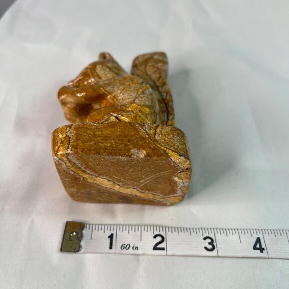 Hand-Carved Soapstone Squirrel Eating Nut Figurine Gold Brown - Picture 9 of 10